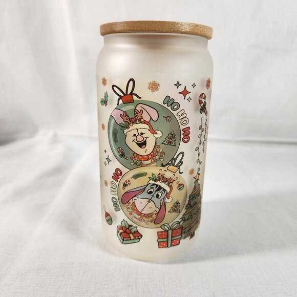 Christmas Winnie The Pooh Frosted Glass Tumbler 6 Inches New With Tags Fast Ship - Picture 3 of 14